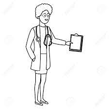 Doctor cartoon image made in black and white colors. Woman Doctor With Stethoscope And Clipboard Cartoon In Black Royalty Free Cliparts Vectors And Stock Illustration Image 110123468