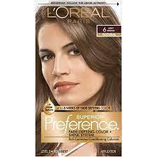 L Oreal Paris Superior Preference Fade Defying Shine Permanent Hair Color 6 Light Brown 1 Kit Walmart Com In 2021 Loreal Hair Color Cool Hair Color Hair Color Shades