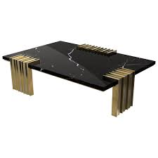 Vertigo Center Table In Nero Marquina Marble With Brass Details Marble Top Coffee Table Center Table Marble Furniture