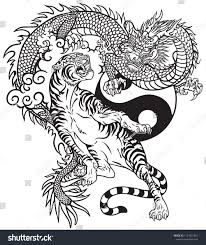 Black And White Chinese Symbol Meaning Chinese Dragon Versus Tiger Black And White Tattoo Vector Illustration Included Yin Yang Symbol Dragon Tattoo Images Dragon Tiger Tattoo Japanese Tiger Tattoo