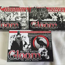 May 15, 2014 · in the gloom card game, you assume control of the fate of an eccentric family of misfits and misanthropes. Card Game Expansions Gloom Unfortunate Expeditions Unhappy Homes Hobbies Toys Toys Games On Carousell