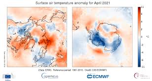 Monday, may 24, 2021 (week 21). Surface Air Temperature For April 2021 Copernicus