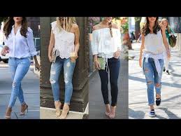 Different Types Jeans With Fancy White Top For Girls Jeans Top Design Stylish Top With Jeans Jeans Top Design Fancy White Tops Girls Jeans Top