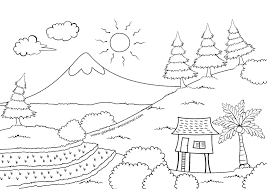 Kita tahu jika menggambar atau mewarnai menjadi salah kreatifitas untuk pengembangan anak. Gambar Mewarnai Pemandangan Gunung Buku Mewarnai Sketsa Gambar Pedesaan