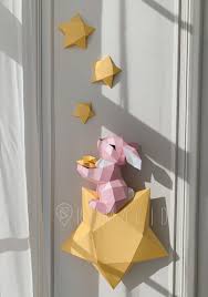 Pdf Template Bunny On A Star Low Poly Banny Model Origami Etsy In 2020 Diy Origami Paper Crafts Origami Cute Origami