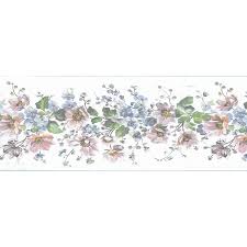 Border has a cream background with pastel floral bouquets scrolling across. Dundee Deco 4 25 In Floral Beige Pink Green Blue Flowers On Vine Prepasted Wallpaper Border In The Wallpaper Borders Department At Lowes Com