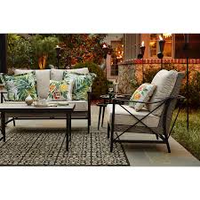 Allen Roth Rothenbee Wicker Outdoor Loveseat With Cushion And Canvas Flax Aluminum Frame Lowes Com Outdoor Loveseat Sunbrella Cushions Wicker Loveseat