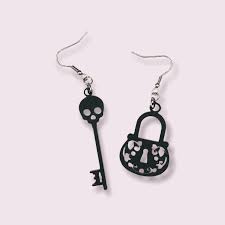 Skeleton Key and Lock Gothic Dangle Earrings