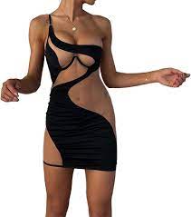 Amazon.com: Sunloudy Women One Shoulder Mesh See Through Mini Dress Sexy  Cutout Sheer Mesh Bodycon Color Block Short Dress (S, Black B) : Clothing,  Shoes & Jewelry