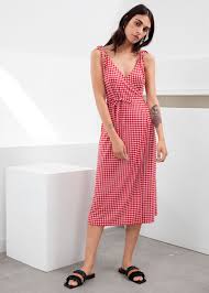 Tie Shoulder Gingham Midi Dress Gingham Wrap Dresses Other Stories Wrap Dress Dresses Midi Dress