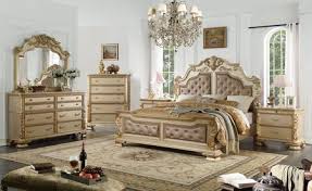 This set includes a panel bed, dresser, mirror, chest and two nightstands. Cosmos Furniture Miranda Collection Miranda King Bed Set 6 Piece Bedroom Set With King Size Bed Dresser Mirror Chest And 2 Nightstands In Gold Appliances Connection