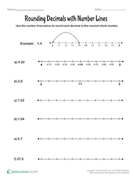 rounding decimals with number lines worksheet education com