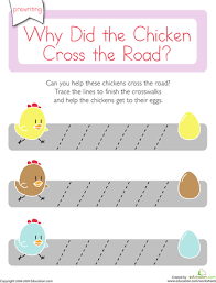 Why Did The Chicken Cross The Road Diagonal Lines 1 Worksheet Education Com Tracing Worksheets Preschool Preschool Fine Motor Skills Pre Writing