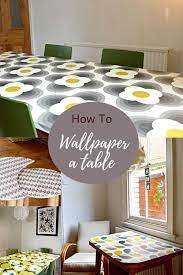 How To Use Wallpaper To Decoupage A Table Top Painted Table Tops Table Top Design Decoupage Table