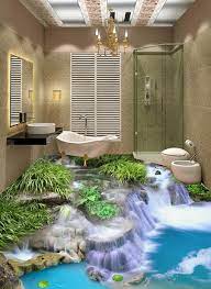 Le papier peint est un élément central dans la décoration d'un intérieur. Sol 3d Salle De Bain Toilettes Cuisine Paysage Zen Trompe L Oeil Cascade Tropicale Vegetation Atelier Wybo