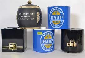 9 mouth blown european glass ice bucket or cooler. A Collection Of Original Retro Pub Ice Buckets To Include Harp Lager Pipers Whisky And Club