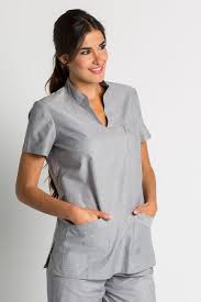 Tunique Medicale Col Mao Gris Clair Vetement Professionnel Veste Chemise Blouse Longue