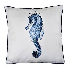 Coastal hampton's beach style blue cushions, blue outdoor cushions pillows. Seahorse Alfresco Cushion Pillow Outdoor Decor 45cm Blue White Waterproof Ebay