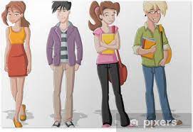 Mujer con cola de caballo llevando dos libros pintando caricatura de estudiante estudiantes de dibujos animados personaje animado nino clase png klipartz. Poster Grupo De Los Cuatro Jovenes De Dibujos Animados Estudiantes Adolescente Pixers Vivimos Para Cambiar