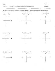 You may select the types of rational functions to graph. Graphing Rational Functions By Transformations With Answers Name Hour Section 8 U2014 4 Graphing Rational Functions By Transformations Algebra 2 Course Hero