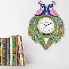 Wooden Handpainted Antique Peacock Designer Wall Clock For Home Study Living Room Office Decor 13