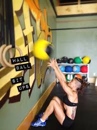Wall Ball Sit Ups With Your Feet Next To A Wall Lay In A Starting Sit Up Position With Hands Overhead Holding A Medicine Ball Workout Ball Exercises Exercise