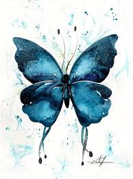 Abstract Butterfly Watercolor Painting Teal Blue Aqua Art Original Ooak Painting Watercolo Butterfly Art Painting Butterfly Watercolor Butterfly Painting