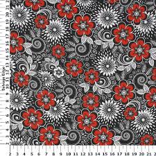 Black And White Floral Cotton Fabric Floral Black And Red Flowers On Cotton Fabric Red Flowers Red And White Flowers Black And Red