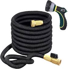 Find a padlock like this one that is big enough to close around the hose, but small enough that it won't slip over the threaded connector ends of the hose when the lock is closed. Amazon Com Thefitlife Flexible And Expandable Garden Hose Triple Latex Core With 3 4 Solid Brass Fittings And 8 Function Spray Nozzle Easy Storage Kink Free Water Hose 50 Ft Patio Lawn Garden