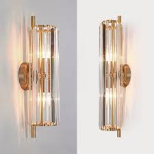 Sky designer 1 light crystal wall sconce lighting with chrome finish(set of 2),modern and concise style wall light fixture with polyhedral crystal shade for bedroom bathroom,led bulb(not include) $59.99 $ 59. Luxurious Gold Wall Light Flute Shape 2 Heads Metal Striking Crystal Wall Sconce For Kitchen Crystal Wall Lighting Gold Wall Lights Crystal Wall Sconces