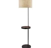 Oliver 64 inch 150.00 watt Matte Black and Walnut Wood Shelf Floor Lamp  Portable Light, with AdessoCharge Wireless Charging Pad and USB Port
