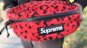 From supreme fw17 week 1! Supreme Red Leopard Fleece Waist Bag Trying On Packing Youtube