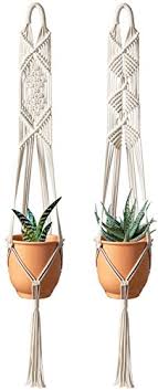Mkono 2 Pcs Macrame Plant Hangers Indoor Outdoor Hanging Planter Basket Plant Holder Handmade Modern Boho Home Patio Garden Decor 41 Inches Patio Lawn Garden Pots Planters Container Accessories