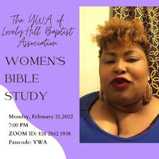 Hello Ladies! Join us tomorrow evening for Bible Study at 7:00 PM via Zoom  and Facebook LIVE. Topic: Who Am I as a Woman , Janisha Smith is inviting  you to a scheduled Zoom meeting., Topic: YWA ...