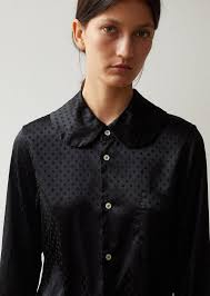 Polyester Satin Jacquard Poka Dots Pattern Garment Treated Shirt Shirt Tail Hem Polyester Satin Long Sleeve Shirts