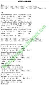 Ahmad Ya Habibi - Shalawat - Not Angka Lagu