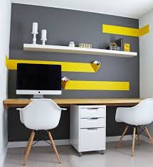 Budget Home Office Design With White Ikea Floating Shelf Decoist Yellow Home Offices Home Office Decor Home Office Design