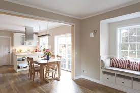 Ein Schon Fliessender Ubergang Zwischen Kuche Essen Und Wohnen Wandfarbe Schlafzimmer Wohnen Haus Umbau