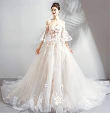 ❤ top qualität & günstiger preis. Lyjfsz 7 Hochzeitskleid Elegante Damen Tragerlosen Tull Stickerei Braut Brautkleid Langschwanz Partykleid Weiss Pink Champagner Amazon De Sport Freizeit