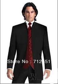 Black Suit Burgundy Vest Groom Tuxedos Mandarin Lapel Best Man Groomsmen Men Wedding Suits Bridegroom Jacket Wedding Suits Wedding Suits Groom Groomsmen Dress