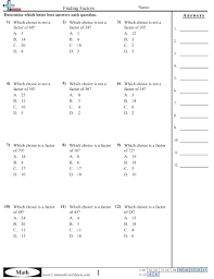 Factor Worksheets 4th Grade Factors And Multiples Math Practices Worksheets