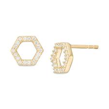 1 10 Ct T W Diamond Hexagon Outline Stud Earrings In 10k Gold Piercing Pagoda Stud Earrings 10k Gold Earrings