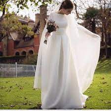 Simple Elegant Wedding Dress Boat Neck Long Sleeves Wedding Dresses Satin Bridal Dress Wedding Gown By Miss Zhu Bridal Trouwjurk Bruid Bruidegom Bruidsjurk