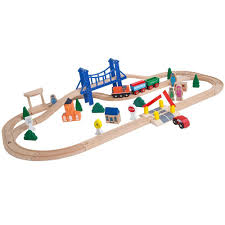 Amazon Com Orbrium Toys 52 Pcs Deluxe Wooden Train Set With 3 Destinations Fits Thomas Brio Chuggington Meliss Wooden Train Set Wooden Train Toy Trains Set