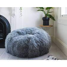 mongolian sheepskin fur beanbag chair 1 liked on polyvore featuring home furniture chairs black home bean bag chair round furniture black bean bags