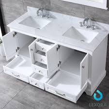 Bathroom double sink vanities can be fix in accordance with many interior styles. Dukes 60 White Double Vanity White Carrara Marble Top White Square Sinks And 58 Mirror Lexora