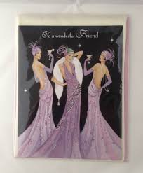 Elegant Birthday Cards For Women Birthday Card Deco Friend 3 Elegant Ladies Dressed In Lilac D5 Birthday Greeting Cards Birthday Greetings Cards
