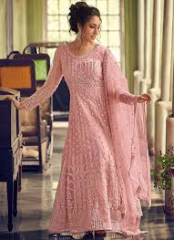 Moreover, it vividly resembles the angrakha style suits exclusively worn by kathak (indian classical dance form) dancers. Beautiful Pink Georgette Lucknowi Work Designer Wedding Anarkali Suit Miraamall Usa Uk Canada