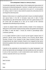 Acknowledgement Sample For Internship Report Internship Report Internship Report Template