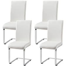 White dining room featuring a large rug covering the smooth brown flooring. Yaheetech 4pcs White Modern Dining Chairs Kitchen Chairs Faux Leather With Chrome Legs High Back Cafe Dining Room Furniture Buy Online In Dominica At Dominica Desertcart Com Productid 61761777